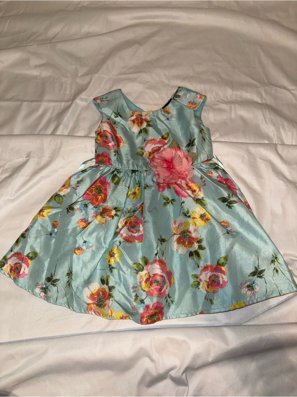 lilt Light Blue Floral Satin Dress with Pink Roses